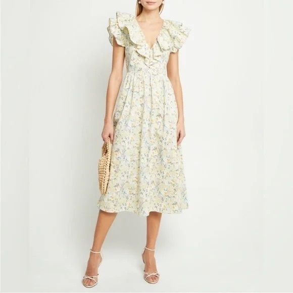 o.p.t Dresses & Skirts - NWOT O.P.T. Kate Floral Ruffle Collar Midi Dress Women’s Small